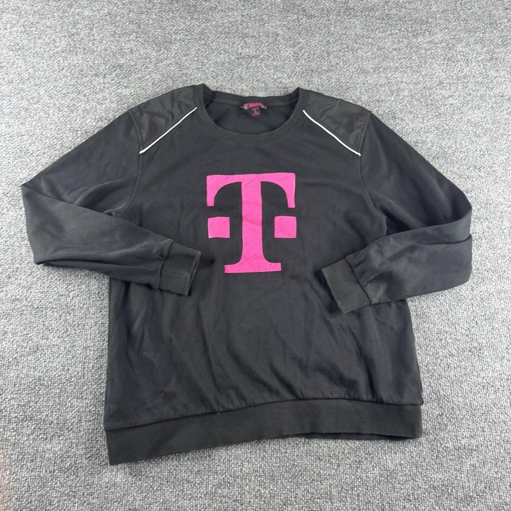 T-Mobile Sweatshirt Womens XL Black Knit Pullover Crew Neck Logo Employee